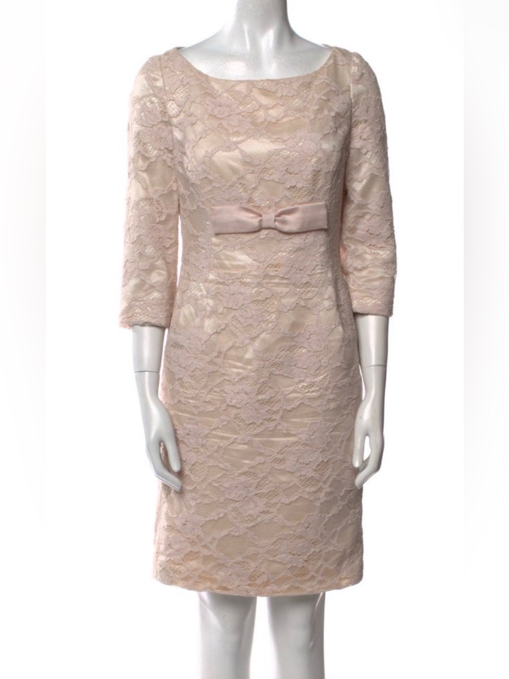 Susanna Blush Lace Midi Dress with Waist Bow